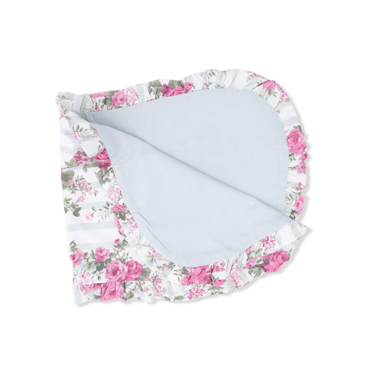 Cabbage Rose Stripe -Ruffle Burp Cloth